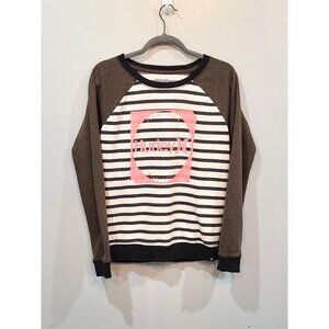 Hurley Sweat Shirt Women's Large Striped Crew Neck Cotton Blend Logo Surfer Fall